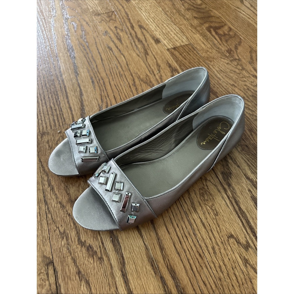 Cole Haan NikeAir Sole Metallic Pewter Leather Jeweled Ballet Flats Womens 9